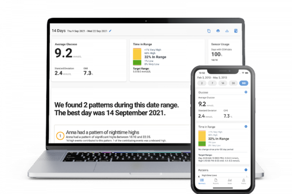 Dexcom Clarity displaying glucose readings